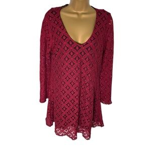 LIV Los Angeles Swing Mini Dress Lace Crochet Sheer Detail Marsala M